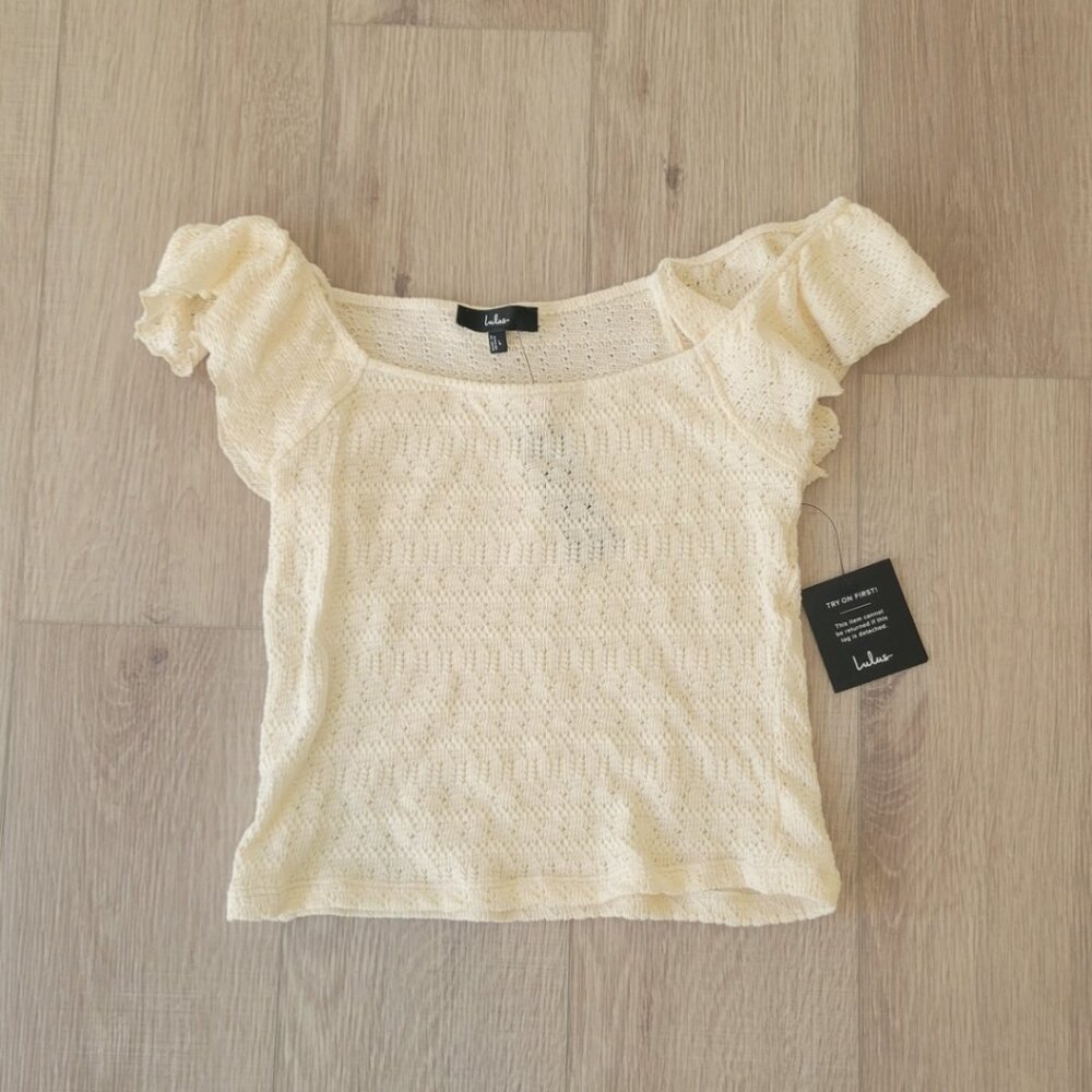 Lulus Flutter Sleeve Crochet Top